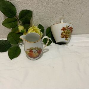 Vintage Bavaria Germany "Harvest" Fruit Orchard Creamer & Sugar Bowl set